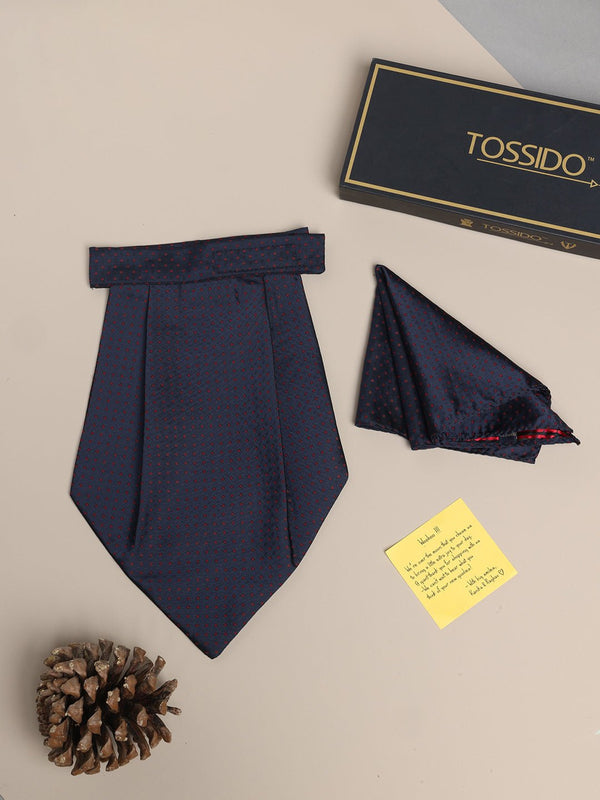 Blue Micro Geometric Woven Cravat & Pocket Square Set - TOSSIDO