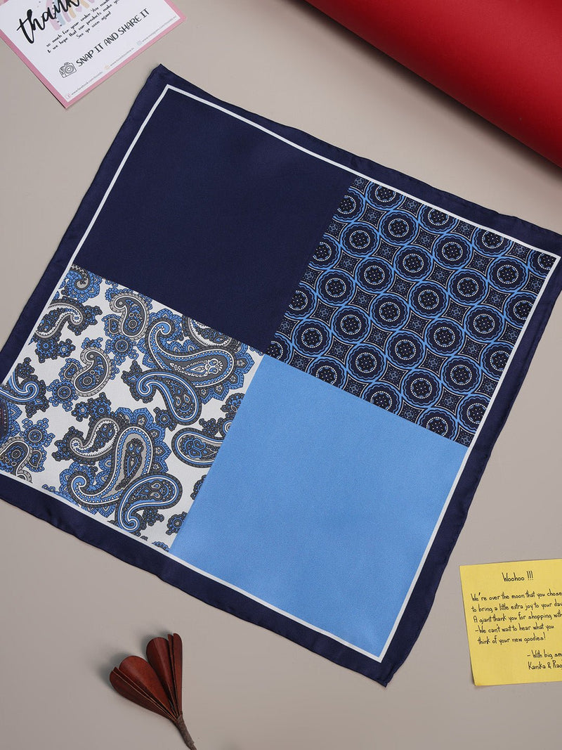 Blue Multipattern Silk Pocket Square - TOSSIDO