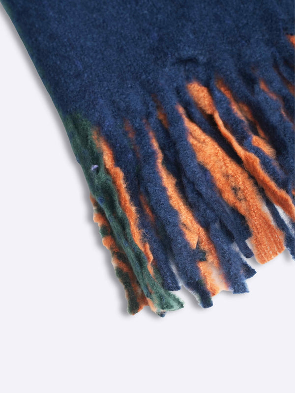Blue & Orange Check Poly - Wool Muffler - TOSSIDO