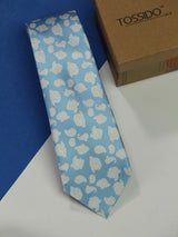 Blue paisley necktie in woven microfiber, flat lay