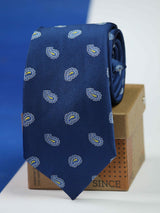 Blue paisley necktie in woven microfiber, close-up