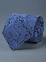 Blue paisley necktie in woven microfiber, close-up
