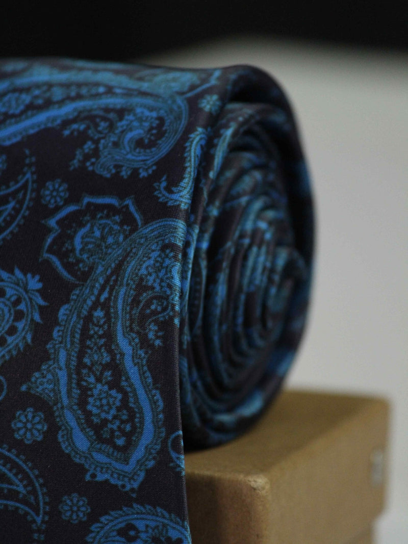 Blue Paisley Printed Necktie - TOSSIDO