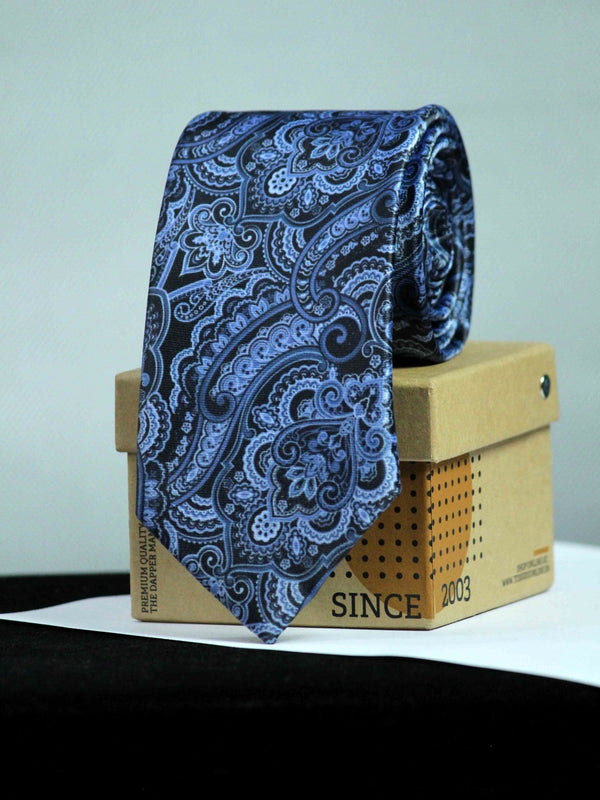 Blue Paisley Printed Necktie - TOSSIDO