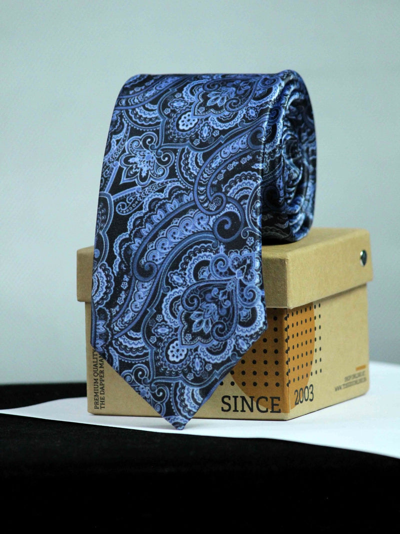 Blue Paisley Printed Necktie - TOSSIDO