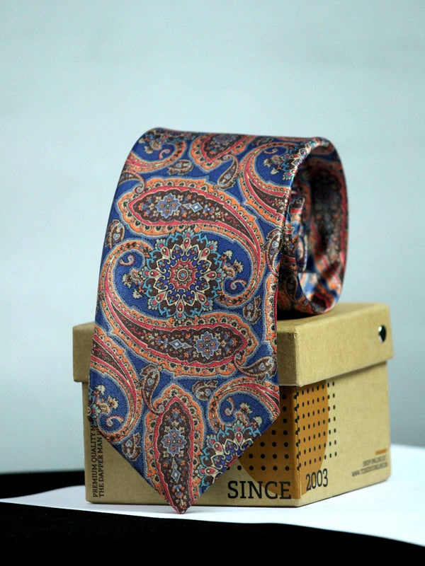 Blue Paisley Printed Necktie - TOSSIDO