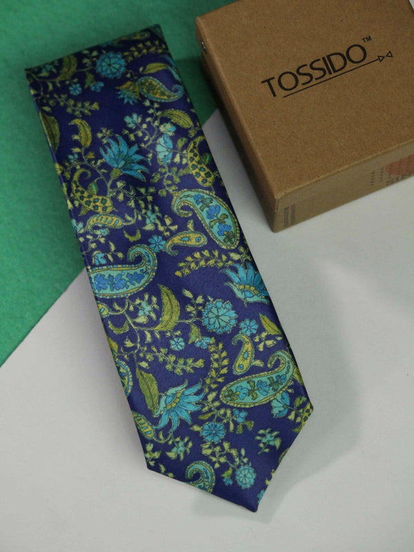Blue Paisley Printed Necktie - TOSSIDO