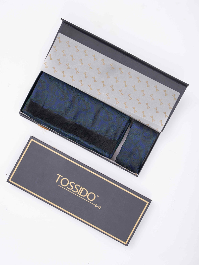 Blue Paisley Reversible Stole & Pocket Square Set - TOSSIDO