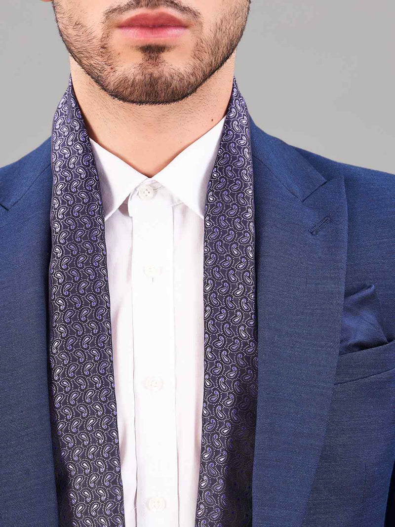 Blue Paisley Reversible Stole & Pocket Square Set - TOSSIDO