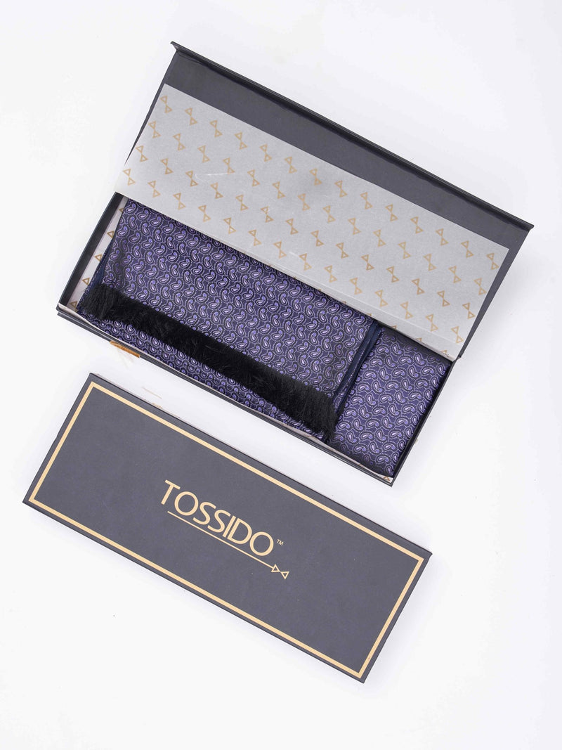 Blue Paisley Reversible Stole & Pocket Square Set - TOSSIDO