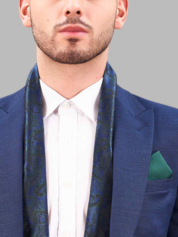 Blue Paisley Reversible Stole & Pocket Square Set - TOSSIDO