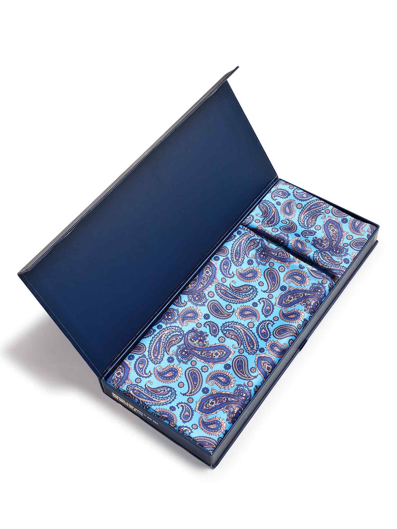 Blue Paisley Stole & Pocket Square Set - TOSSIDO