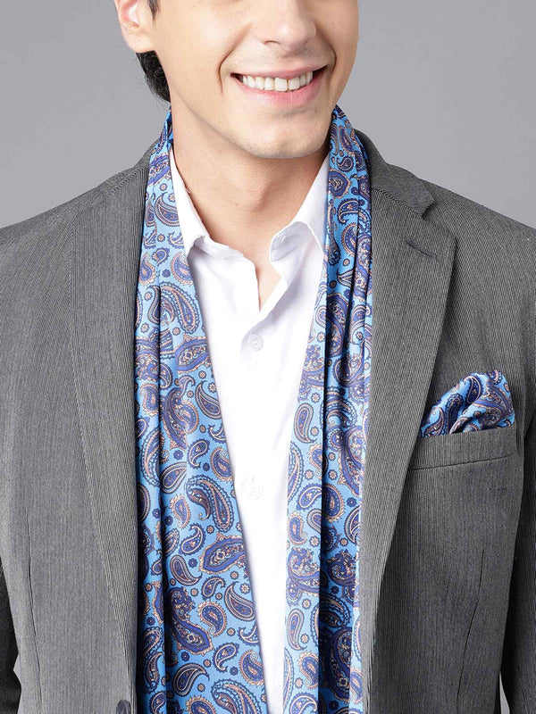 Blue Paisley Stole & Pocket Square Set - TOSSIDO