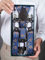 Blue Paisley Suspender with Vegan Leather Patch - TOSSIDO