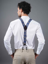 Blue Paisley Suspender with Vegan Leather Patch - TOSSIDO