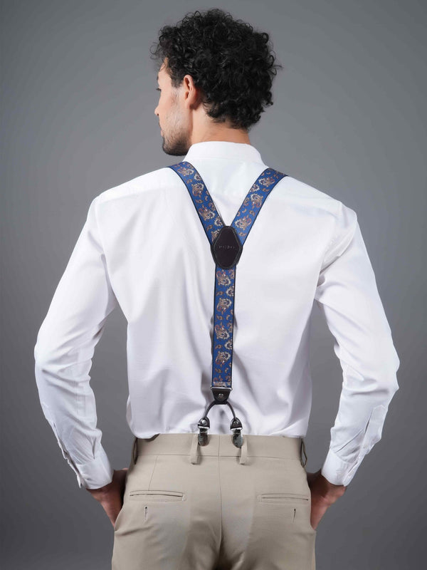 Blue Paisley Suspender with Vegan Leather Patch - TOSSIDO