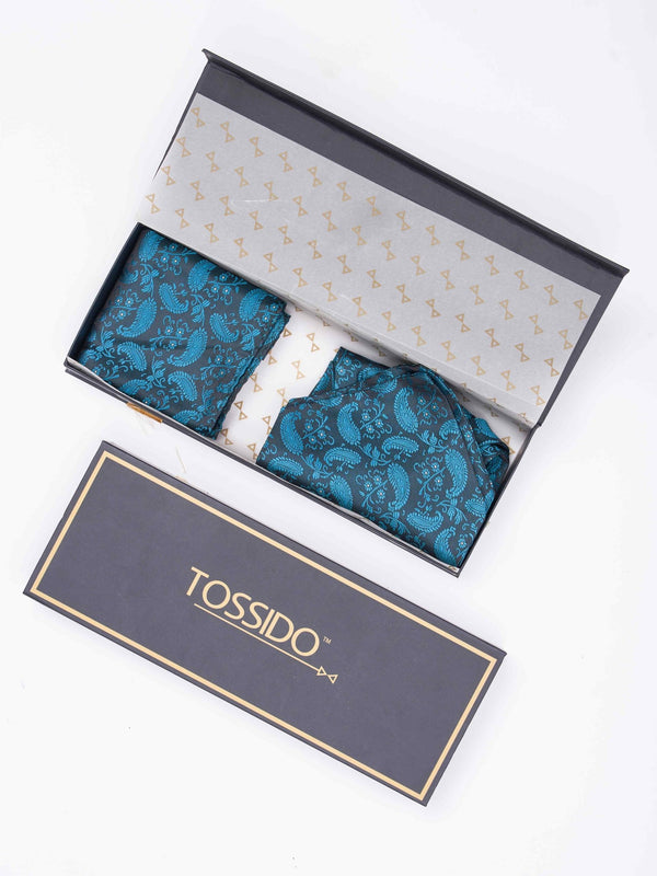 Blue Paisley Woven Ascot & Pocket Square - TOSSIDO