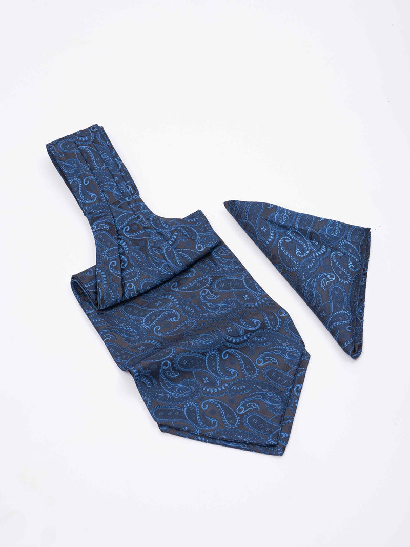 Blue Paisley Woven Ascot & Pocket Square - TOSSIDO
