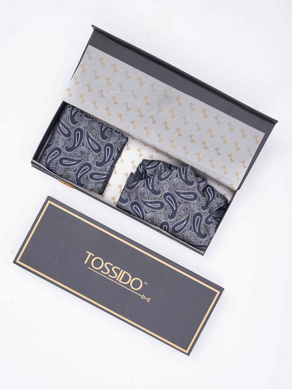 Blue Paisley Woven Ascot & Pocket Square - TOSSIDO