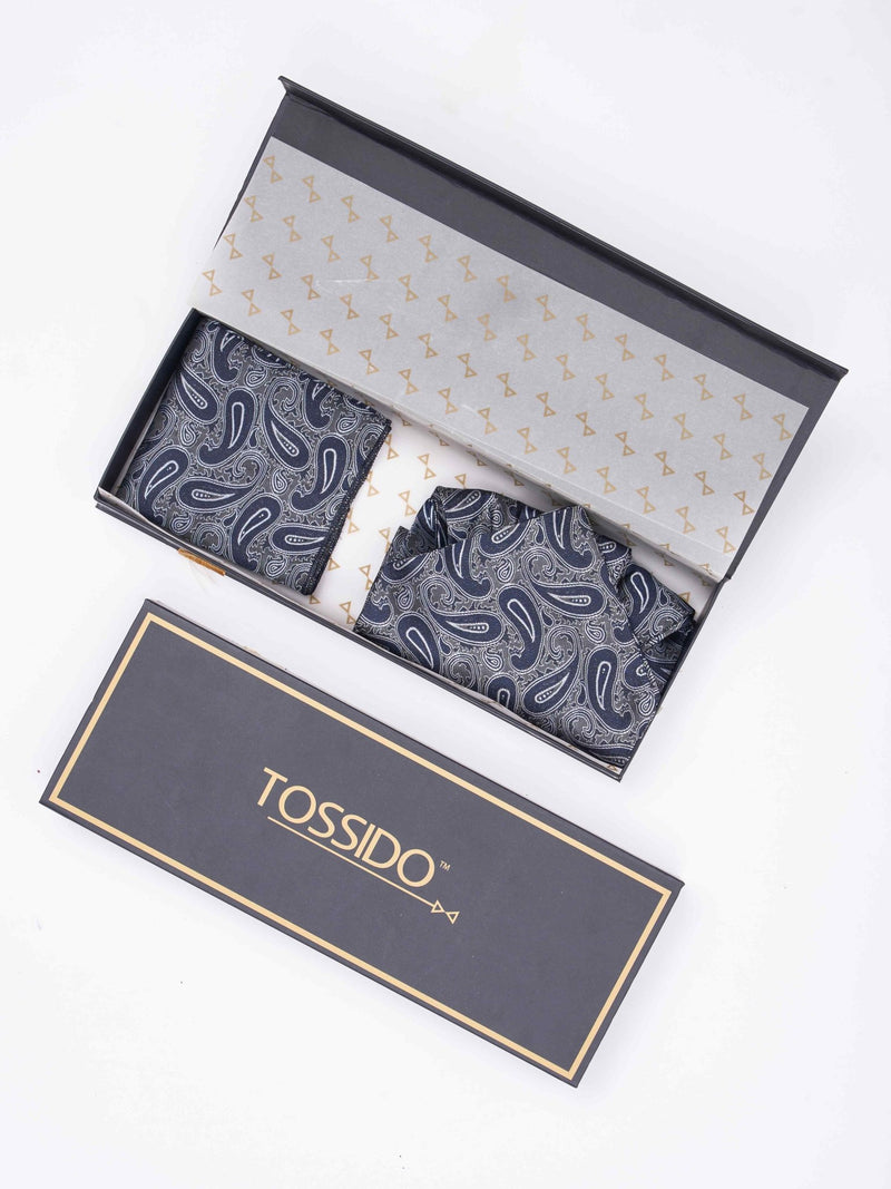 Blue Paisley Woven Ascot & Pocket Square - TOSSIDO