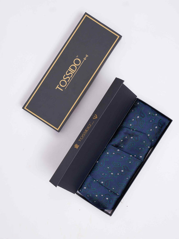 Blue Paisley Woven Cravat & Pocket Square Set - TOSSIDO