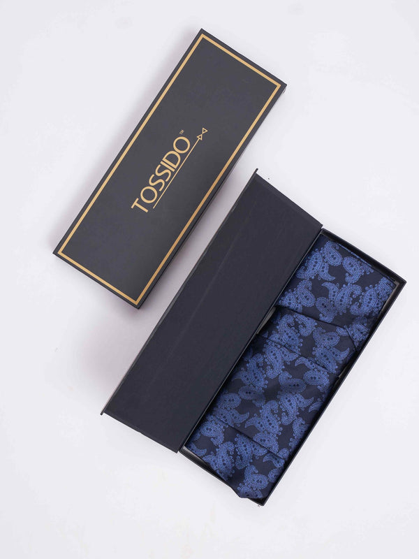Blue Paisley Woven Cravat & Pocket Square Set - TOSSIDO