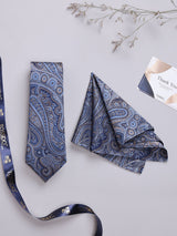 Blue Paisley Woven Necktie & Pocket Square Giftset - TOSSIDO