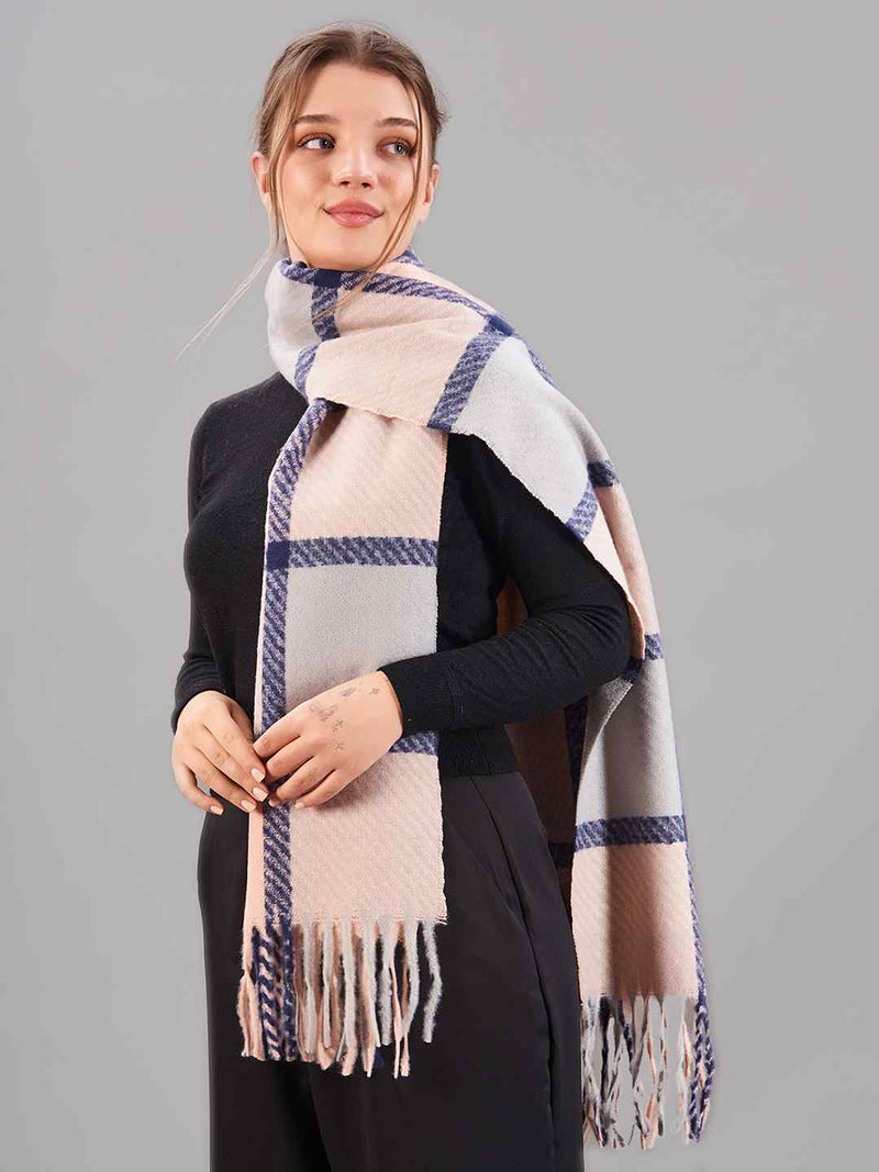 Blue & Pink Check Woolen Muffler - TOSSIDO