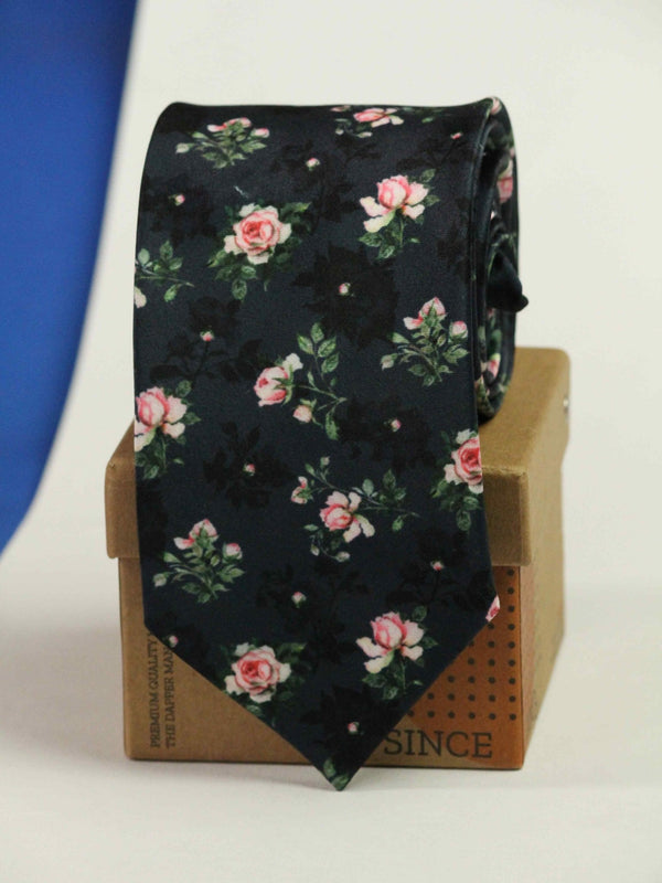 Blue & Pink Floral Printed Necktie - TOSSIDO