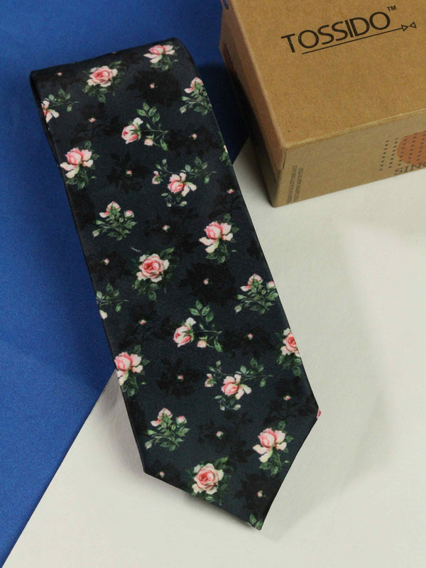 Blue & Pink Floral Printed Necktie - TOSSIDO