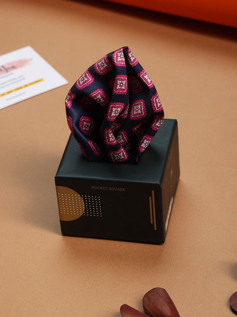 Blue & Pink Geometric Pocket Square - TOSSIDO
