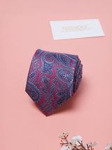 Blue & Pink Paisleys Teflon Silk Necktie - TOSSIDO