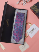 Blue & Pink Paisleys Teflon Silk Necktie - TOSSIDO