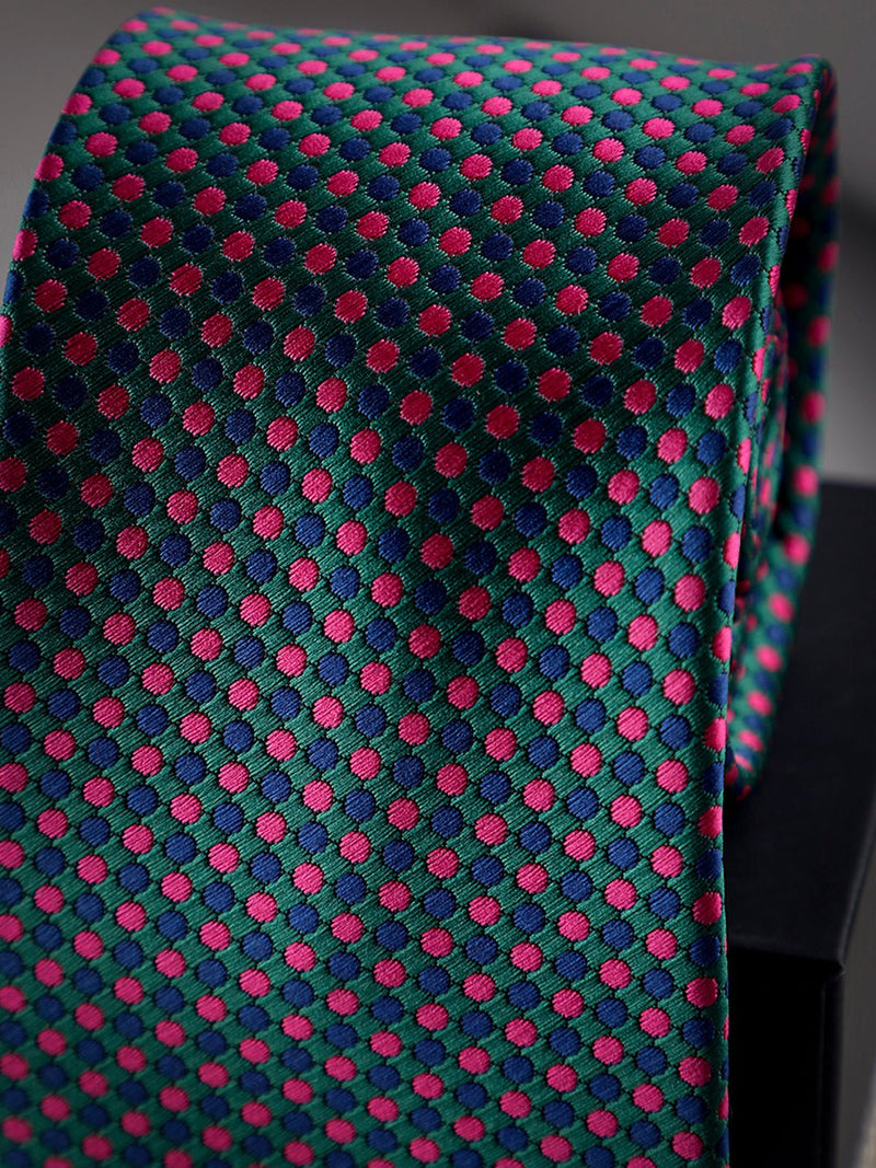 Blue & Pink Polka Woven Long Necktie - TOSSIDO