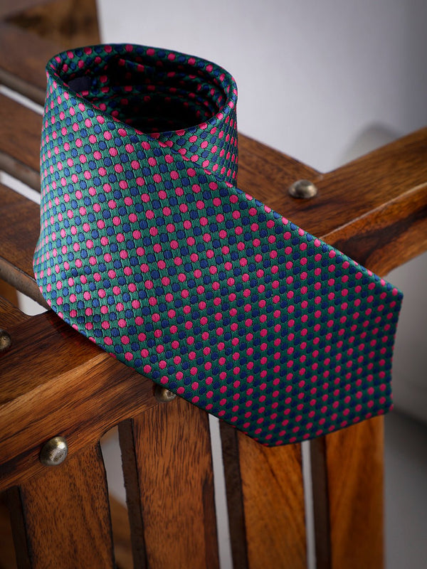 Blue & Pink Polka Woven Long Necktie - TOSSIDO