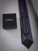 Blue & Pink Polka Woven Long Necktie - TOSSIDO