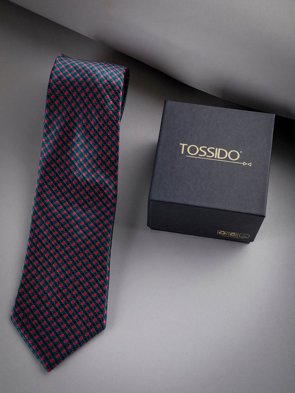 Blue & Pink Polka Woven Long Necktie - TOSSIDO