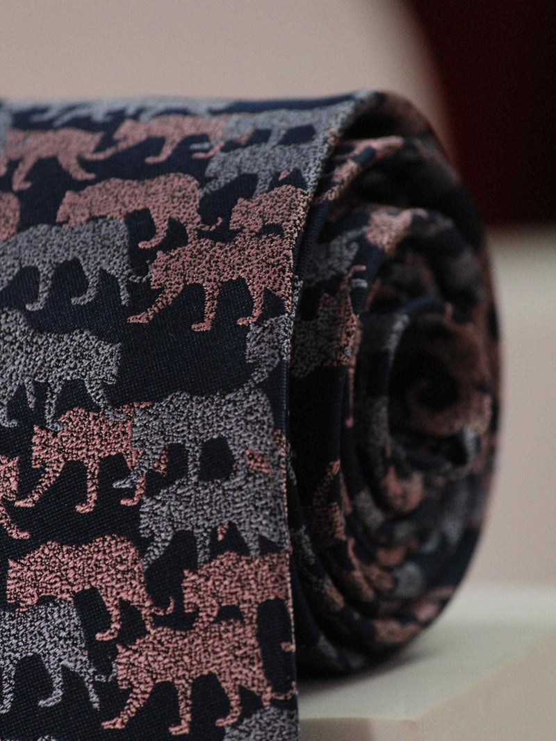 Blue & Pink Tiger Handmade Silk Necktie - TOSSIDO