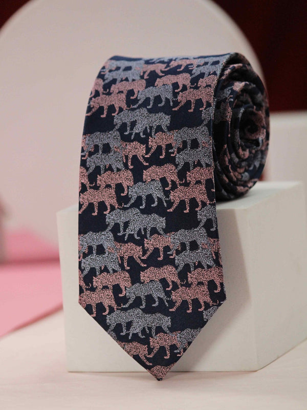 Blue & Pink Tiger Handmade Silk Necktie - TOSSIDO