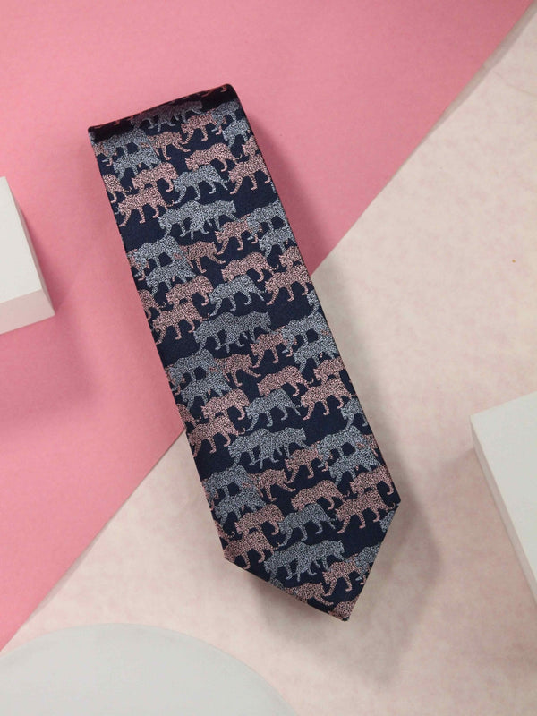 Blue & Pink Tiger Handmade Silk Necktie - TOSSIDO