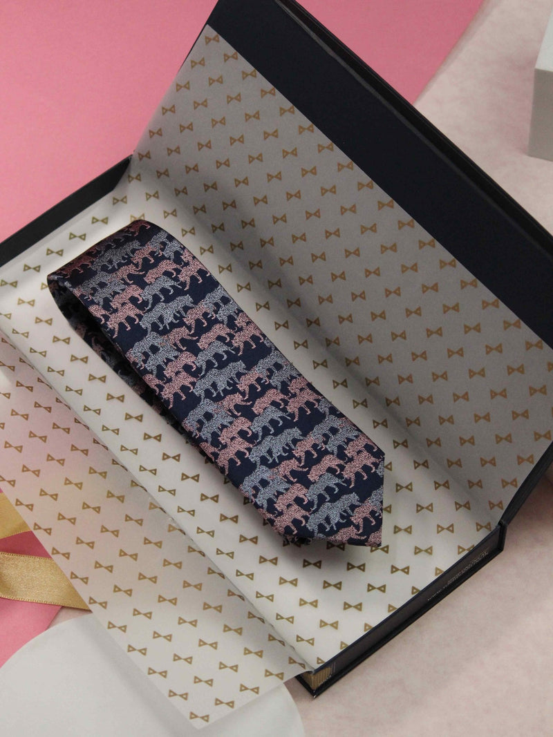 Blue & Pink Tiger Handmade Silk Necktie - TOSSIDO