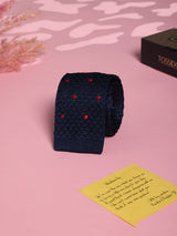 Blue Polka Knitted Silk Necktie - TOSSIDO