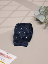 Blue Polka Knitted Silk Necktie - TOSSIDO
