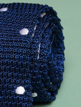 Blue Polka Silk Knitted Necktie - TOSSIDO