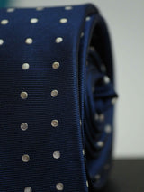 Blue Polka Woven Silk Necktie - TOSSIDO