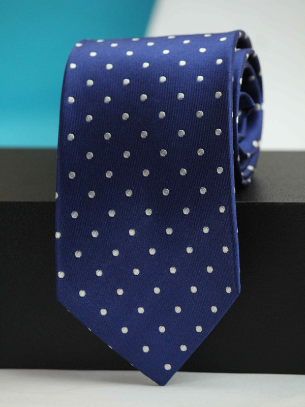 Blue Polka Woven Silk Necktie - TOSSIDO