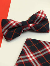 Blue & Red Check Bowtie & Pocket Square Set - TOSSIDO