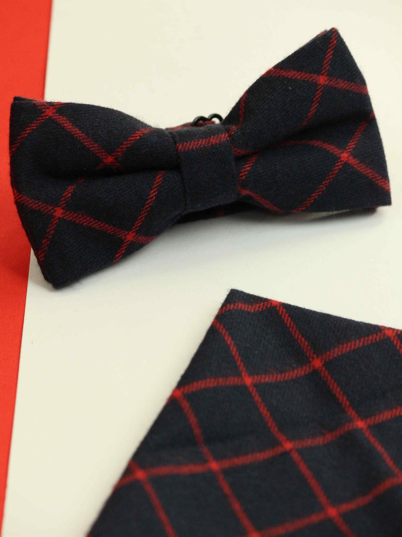 Blue & Red Check Bowtie & Pocket Square Set - TOSSIDO
