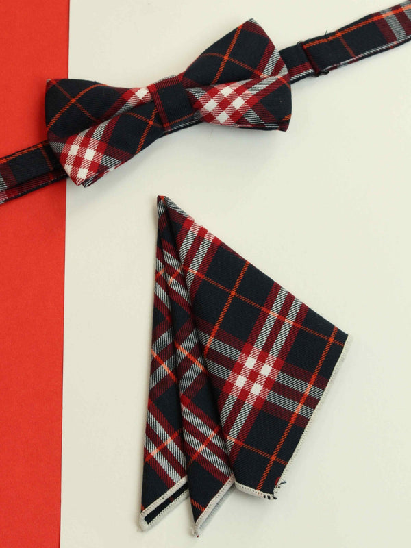 Blue & Red Check Bowtie & Pocket Square Set - TOSSIDO
