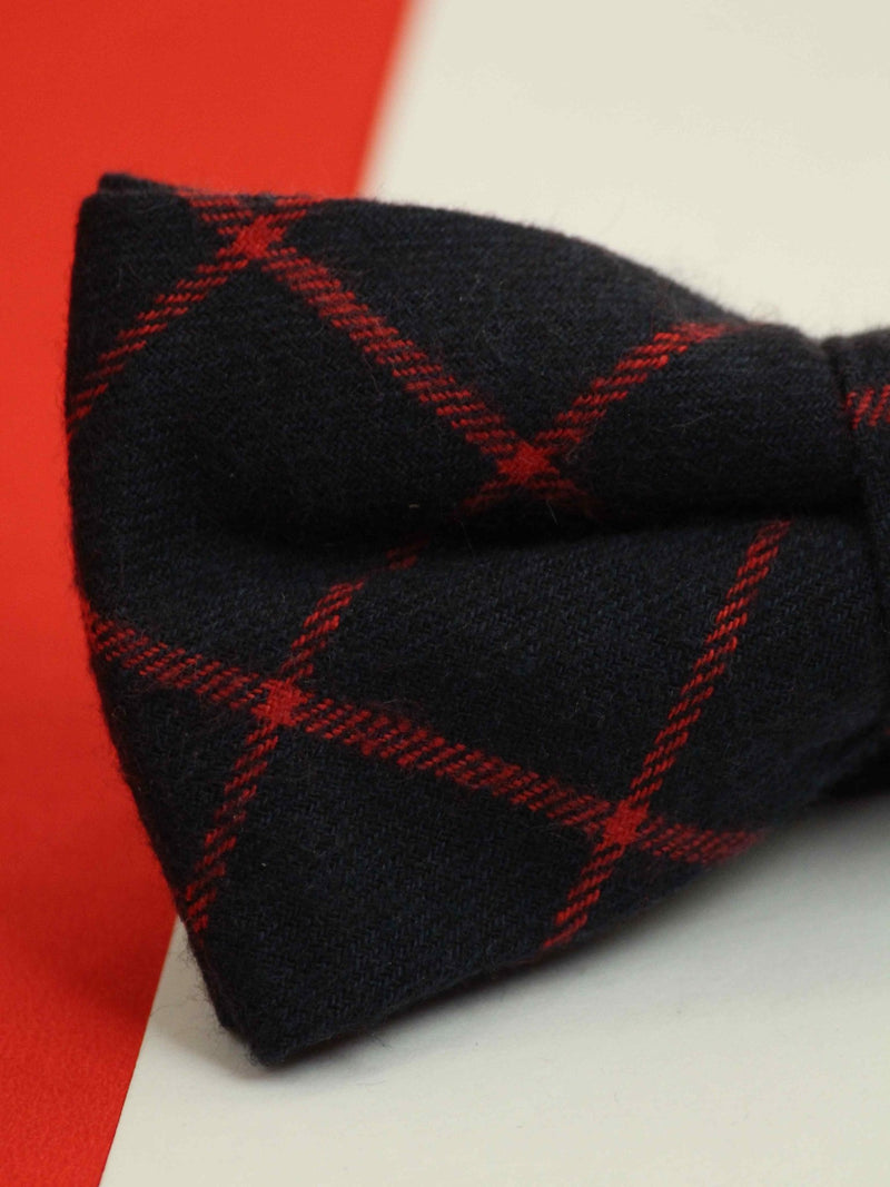 Blue & Red Check Bowtie & Pocket Square Set - TOSSIDO